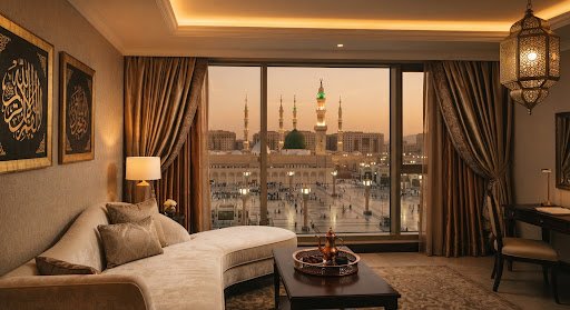 Madinah marble courtyard at twilight